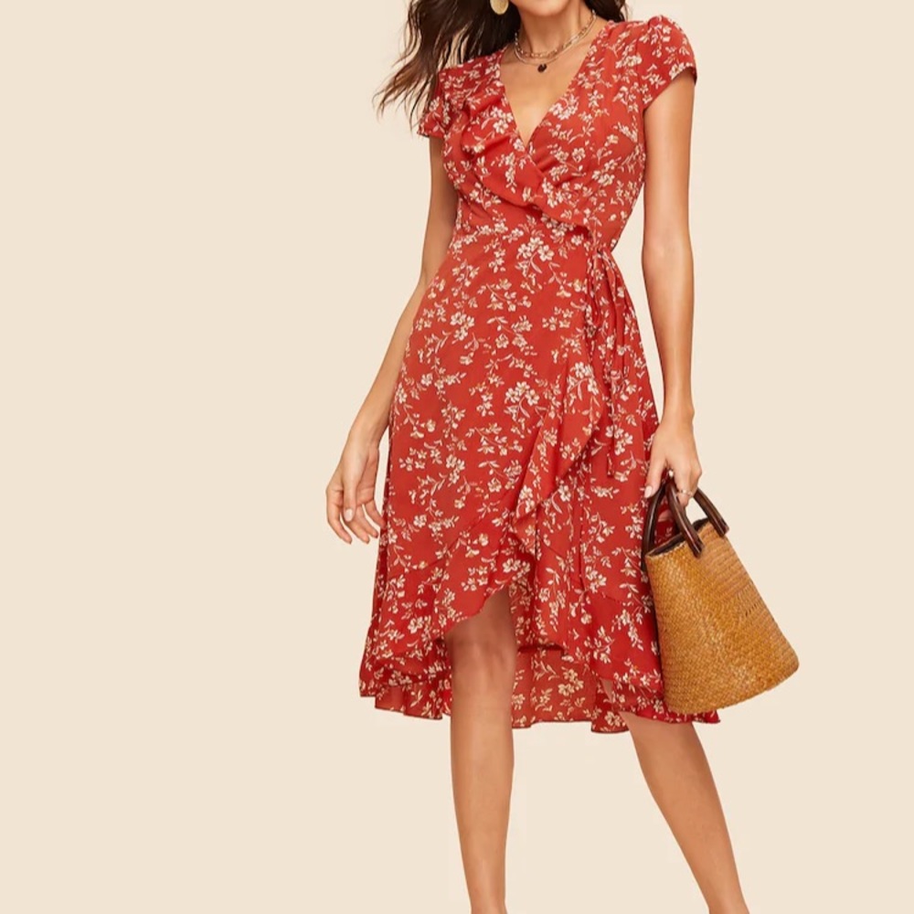 brand new red floral wrap dress !